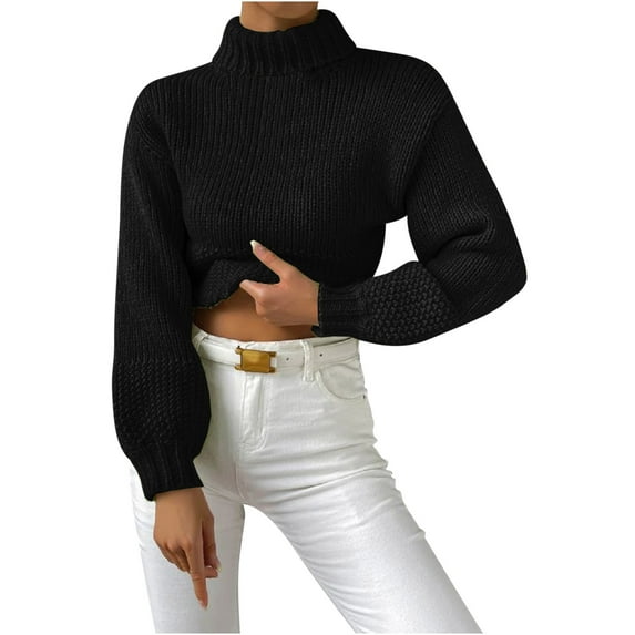Lindreshi Fall Sweaters for Women Trendy Women's Turtleneck Long-Sleeved Casual Sweater Pullover Sweater