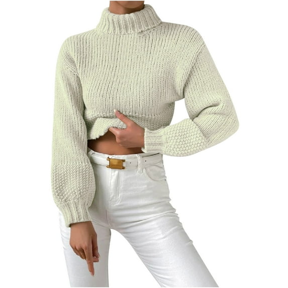 Lindreshi Fall Sweaters for Women Trendy Women's Turtleneck Long-Sleeved Casual Sweater Pullover Sweater