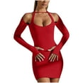 thumbnail image 1 of Lindreshi Formal Dresses for Women Clearance Women Casual Sexy Halter Hips Long Sleeve V-Neck Dresses, 1 of 7