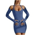thumbnail image 1 of Lindreshi Formal Dresses for Women Women Casual Halter Hips Long Sleeve V-Neck Dresses, 1 of 5