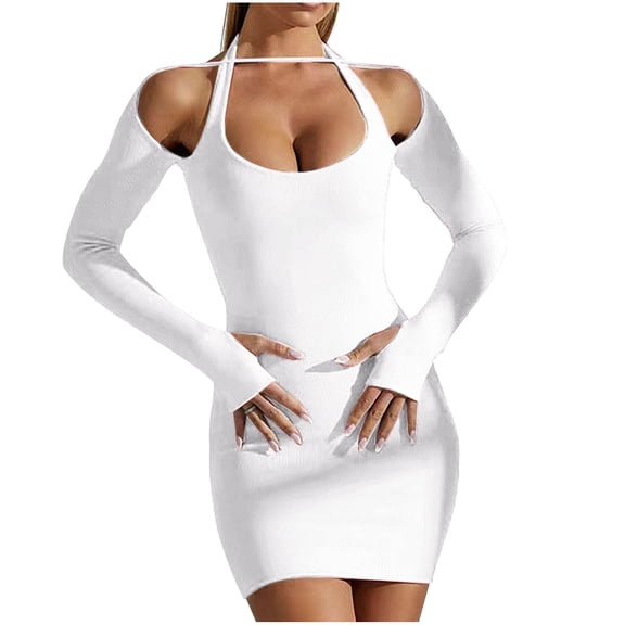 Lindreshi Formal Dresses for Women Women Casual Halter Hips Long Sleeve V-Neck Dresses