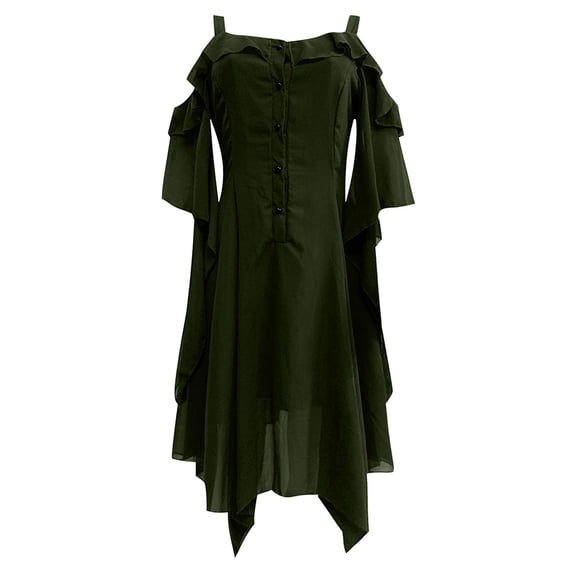 Lindreshi Gothic Dresses for Women Halloween Women's Fashion Dark In Ruffle Sleeves Off Shoulder Gothic Midi Dress