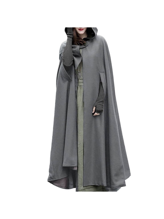 Hooded Cloak for Women Long Open Front Cape Coats Trench Cardigan Jacket Casual Solid Color Outwear Coat