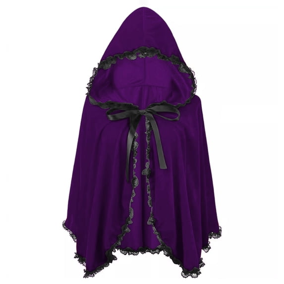 Lindreshi Hoodies Cloaks for Women Halloween Lace Pleated Hooded Short Velvet Cape Fashion Halloween Cloaks