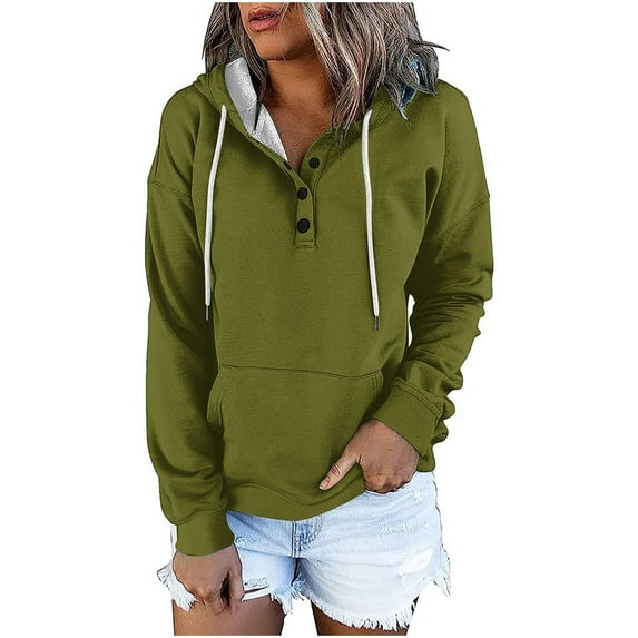 Lindreshi Hoodies for Women Trendy Fashion Women Casual Pure Color Long Sleeve Hooded Loose T-Shirt Blouse Pullover Tops