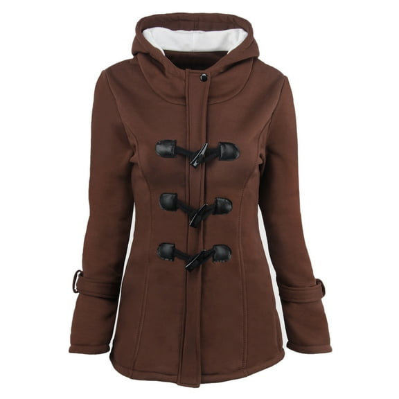Lindreshi Hoodies for Women Winter Women Solid Horn Buttons Cardigan Padded Hooded Coat Long Sleeve Jacket Overcoat Tops