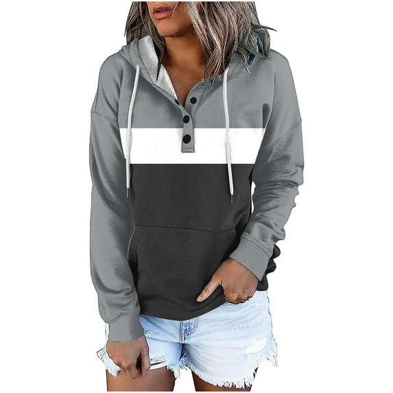 Lindreshi Hoodies for Women Women's Fashion Printed Pocket Long Sleeve Blouse Casual Tops Sweatershirt Button Hoodies