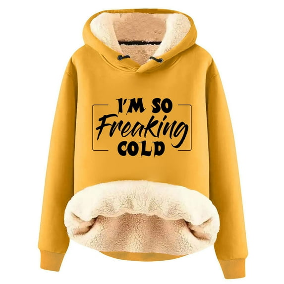Lindreshi Hoodies for Women's Winter Warm Plush Printed Fashion Long Sleeve Tops Hooded Sweatshirt