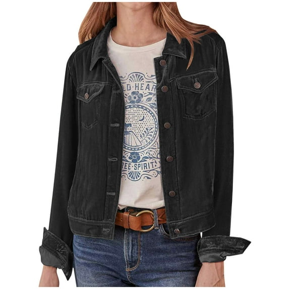 Lindreshi Jackets for Women Casual Fall Clearance Fashion Women Turn Down Collar Long Sleeve Casual Button Coat Blouse