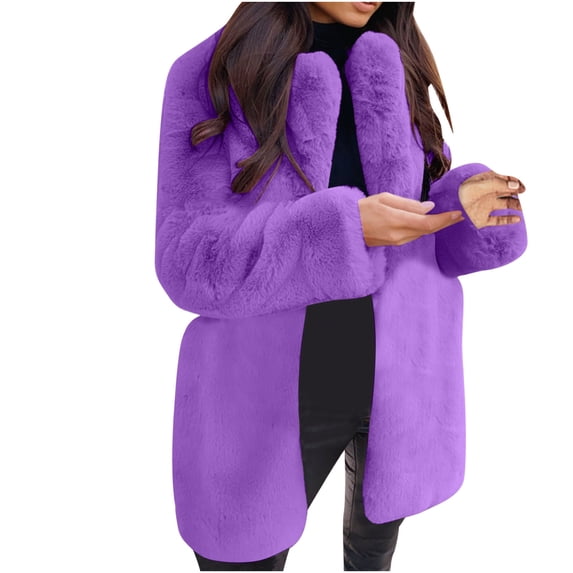 Lindreshi Jackets for Women Casual Fall Clearance Women Long Sleeve Lapel Plush Coat Fashion Solid Color Warm Coat