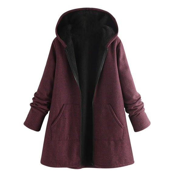 Lindreshi Jackets for Women Casual Fall Women's Long Sleeve Fleece Colorblock Hooded Drawstring Pocket Zip Jacket Top Blouse