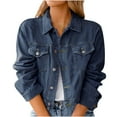 thumbnail image 1 of Lindreshi Jean Jacket Women Cropped Women Fashion Casual Pockets Long Sleeve Tops Jacket Outwear, 1 of 1
