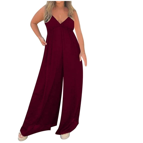 Lindreshi Jumpsuits for Women Women'S Spring/Summer Solid Color Lace Lace-Up Plus Size Jumpsuit Pants