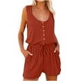 thumbnail image 1 of Lindreshi Jumpsuits for Women Shorts Women Casual Jumpsuits Sexy Drawstring Button V-Neck T-Shirt Sleeveless Fashion Loose Fit Button Tank Tops Jumpsuits, 1 of 4