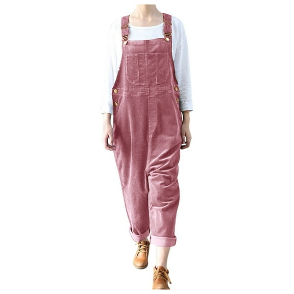 Lindreshi Jumpsuits for Women Plus Size Clearance Womens Fashion Button Solid Casual Camis Sleeveless Suspender Jumpsuit