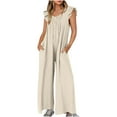 thumbnail image 1 of Lindreshi Jumpsuits for Women Womens Fashion Summer Solid Casual V Neck Sleeveless Belted High Waist Long Pants Rompers, 1 of 8