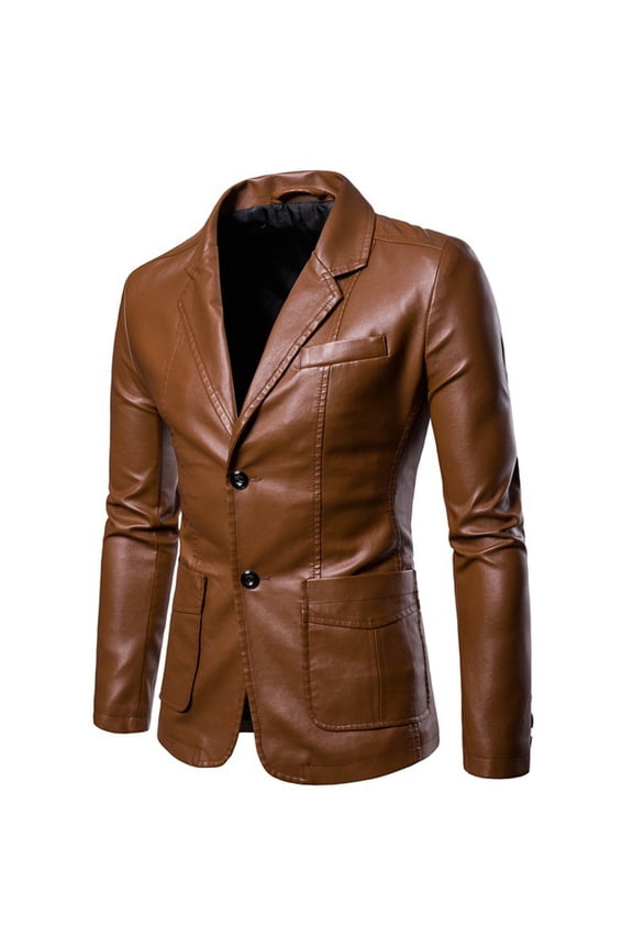 Leather Jacket for Women Men's Leather Jacket Fashion Business Suit Stand Collar Punk Motorcycle Washed Leather Long Sleeve Hoodless Casual Outwear & Jackets