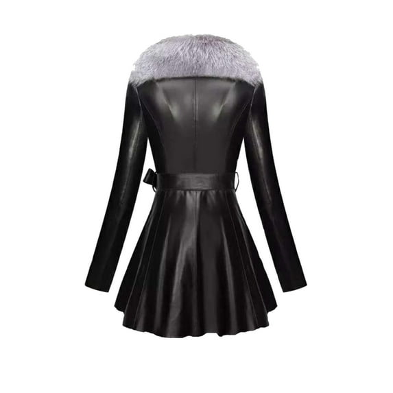 Lindreshi Leather Jacket for Women Fashion Women Faux Leather Solid Cardigan Keep Warm Coat Blouse Outerwear