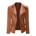 thumbnail image 1 of Lindreshi Leather Jacket for Women Women Cool Faux Leather Jacket Long Sleeve Zipper Fitted Coat Fall Short Jacket, 1 of 6