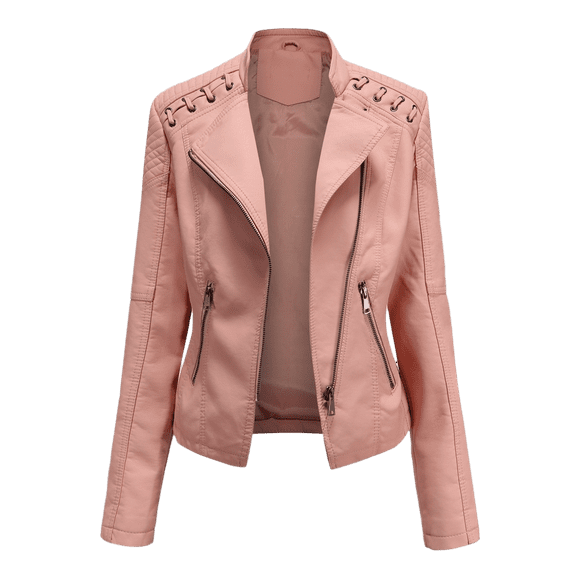 Lindreshi Leather Jacket for Women Women's Fashion Lapel Motor Jacket Coat Zip Biker Short Punk Cropped Tops