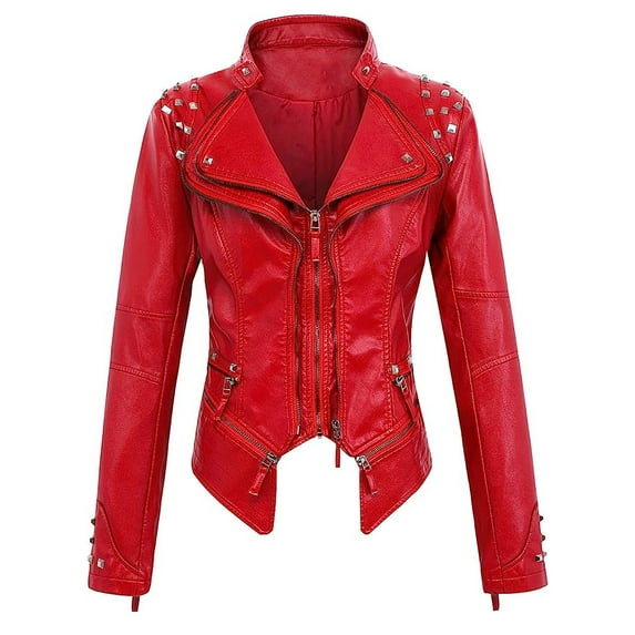 Lindreshi Leather Jackets for Women Clearance Women's Leather Long Sleeved Short Lapel Jacket Jacket Jacket