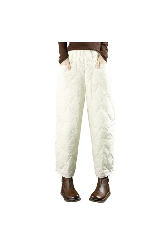 Leggings for Women Plus Size Women's Loose And Casual Solid Color Diamond Checkered Elastic Waist Warm Jacket Cotton Wide Leg Cotton Pants