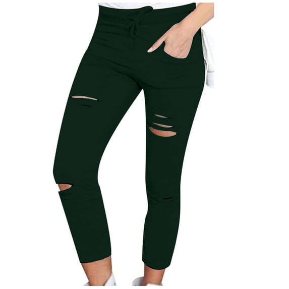 Lindreshi Leggings for Women Plus Size Clearance Women's Slim Fitting Solid Color Perforated Pencil Pants Leggings Casual Pants