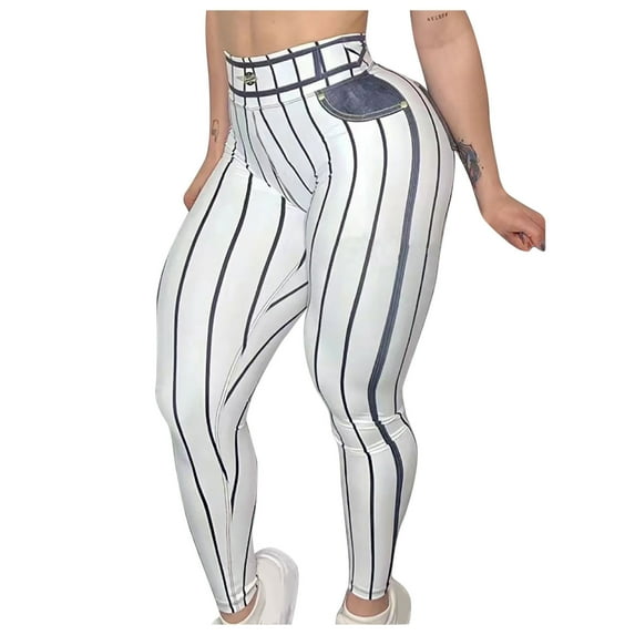 Lindreshi Leggings for Women Women Tight and Versatile High Waisted Imitation Denim Line Printed Yoga Pants