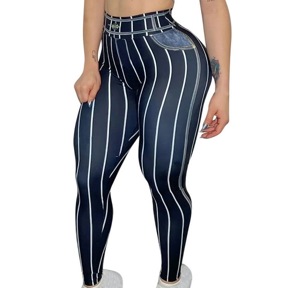 Lindreshi Leggings for Women Women Tight and Versatile High Waisted Imitation Denim Line Printed Yoga Pants