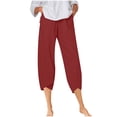 thumbnail image 1 of Lindreshi Linen Pants Women Capris Fashion Women Summer Casual Loose Pockest Elastic Waist Trousers Capris Pants, 1 of 5
