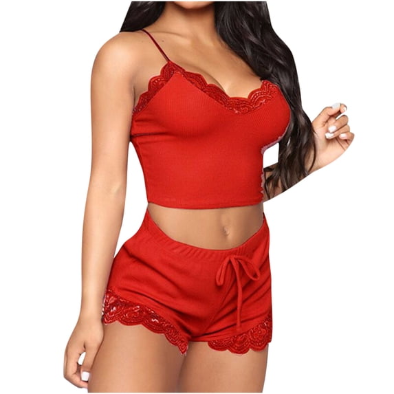 Lindreshi Lingerie Sets for Women Women Lingerie Fashion Solid Pajamas Sleeveless Lace Cami Shorts Pajama Set