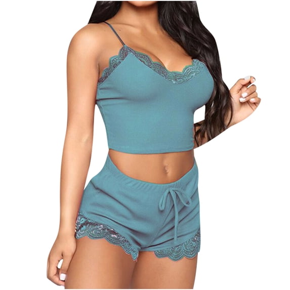 Lindreshi Lingerie Sets for Women Women Lingerie Fashion Solid Pajamas Sleeveless Lace Cami Shorts Pajama Set