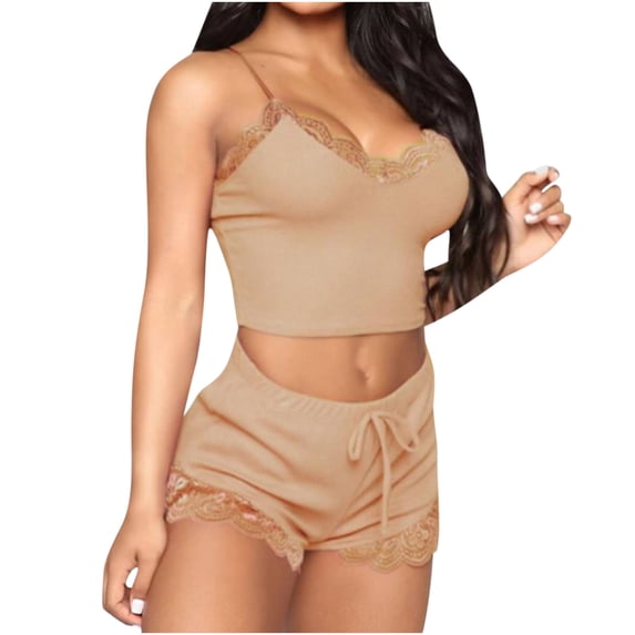 Lindreshi Lingerie Sets for Women Women Lingerie Fashion Solid Pajamas Sleeveless Lace Cami Shorts Pajama Set
