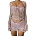 thumbnail image 1 of Lindreshi Lingerie Sets for Women Women's Fashion Solid Color Beaded Knitted Sweater Set Long Sleeve V-Neck Tops/Shirt Set, 1 of 7