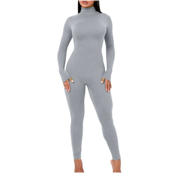 Lindreshi Long Sleeve Bodysuit for Women Women's New Solid Color Tight One Shoulder Sling Sports Fitness Jumpsuit One-Piece Tights