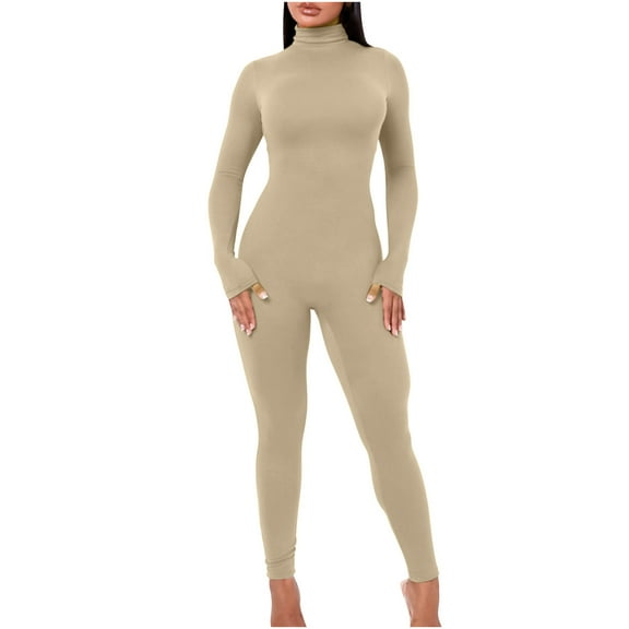 Lindreshi Long Sleeve Bodysuit for Women Women's New Solid Color Tight One Shoulder Sling Sports Fitness Jumpsuit One-Piece Tights