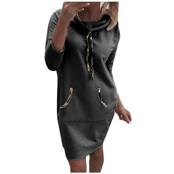 Lindreshi Long Sleeve Dresses for Women Clearance Women Long Sleeve Solid Color Jumper Pullover Sweatshirt Hoodie Hooded Dress