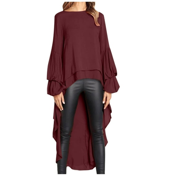 Lindreshi Long Sleeve Shirts for Women Women's Long Sleeve Pullover Chiffon Irregular Street Fashion Elegant
