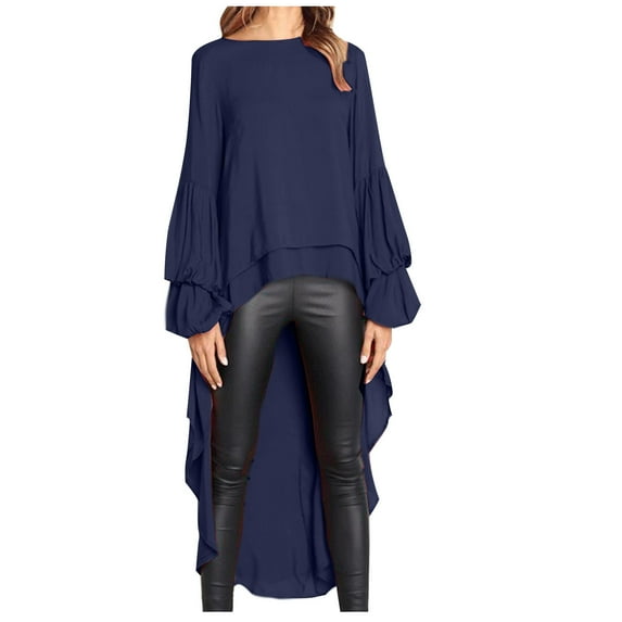 Lindreshi Long Sleeve Shirts for Women Women's Long Sleeve Pullover Chiffon Irregular Street Fashion Elegant