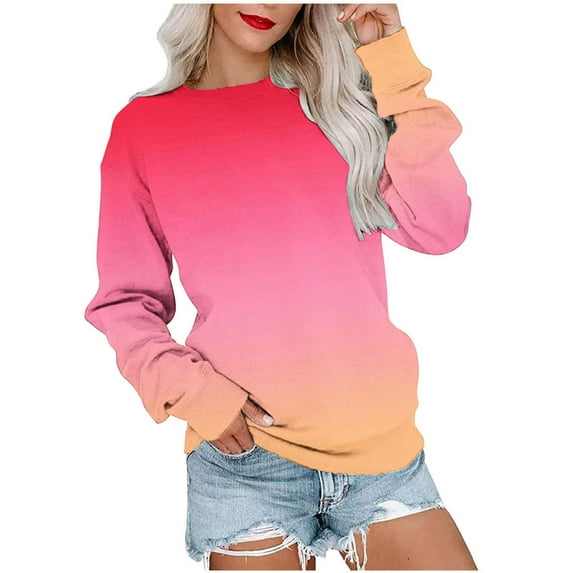 Lindreshi Long Sleeve Shirts for Women Deals Fall Women Fashion Printed T-Shirt Long Sleeves Blouse Round Neck Casual Tops Blouse