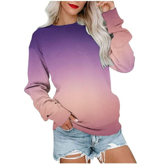 Lindreshi Long Sleeve Shirts for Women Deals Fall Women Fashion Printed T-Shirt Long Sleeves Blouse Round Neck Casual Tops Blouse