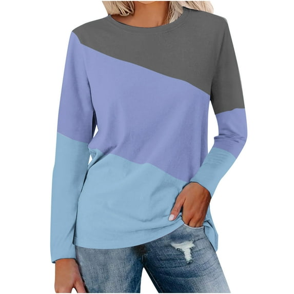 Lindreshi Long Sleeve Shirts for Women Women's Solid Round-Neck Long Sleeve Top