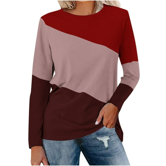Lindreshi Long Sleeve Shirts for Women Women's Solid Round-Neck Long Sleeve Top