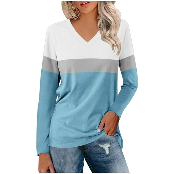 Lindreshi Long Sleeve Shirts for Women Women's Solid V-Neck Long Sleeve Top