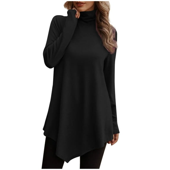 Lindreshi Long Sleeve Shirts for Women Women's Style Comfortable Round Neck Gentle Pullover Lower Hem Of A Gown Irregular Long Sleeve Top