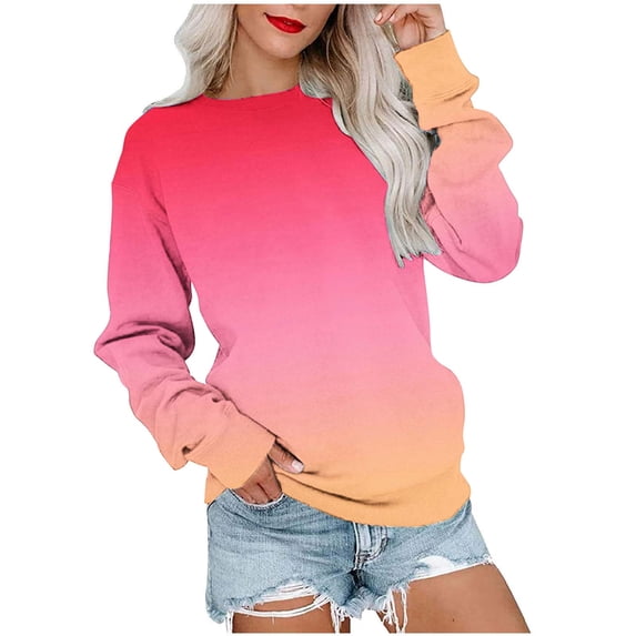 Lindreshi Long Sleeve Shirts for Women Fall Women Fashion Printed T-Shirt Long Sleeves Blouse Round Neck Casual Tops Blouse