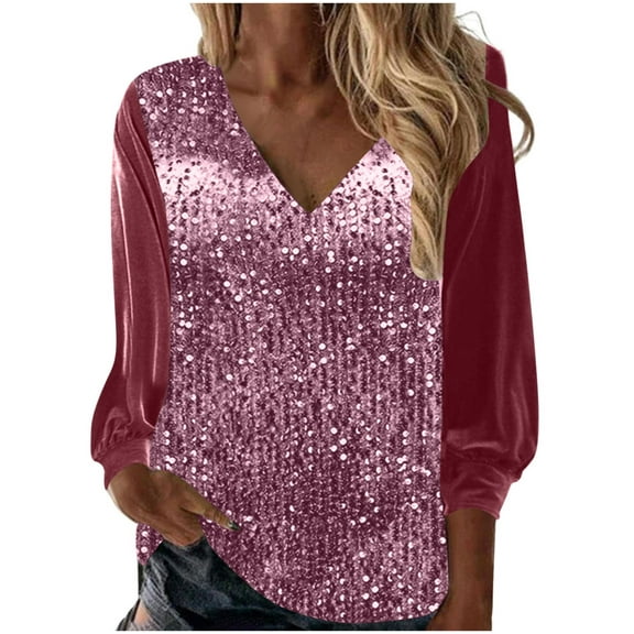 Lindreshi Long Sleeve Shirts for Women Fashion Woman Long Sleeve Solid V-Neck Blouse Tops