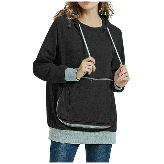 Lindreshi Long Sleeve Shirts for Women Fashion Women's Big Pocket Long Sleeves Hooded Sweatshirt Blouse Tops Features