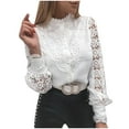 thumbnail image 1 of Lindreshi Long Sleeve Shirts for Women Fashion Women's Lace Long Sleeve V-Neck Button Shirt Long Sleeve Shirt Top, 1 of 7