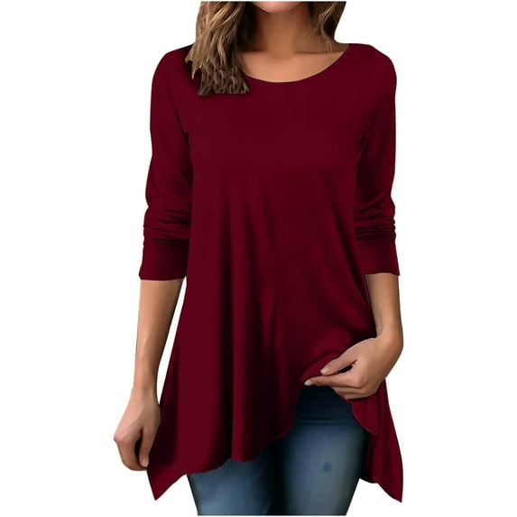 Lindreshi Long Sleeve Shirts for Women Plus Size Deals Women Casual Full Long Sleeve Casual Loose Tunic Tops Crewneck Sweatshirts